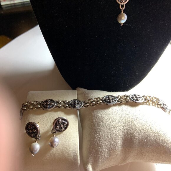Mignon Faget Romanesque Sterling Silver 925 Pearl Necklace Earrings Bracelet Set - Picture 9 of 12